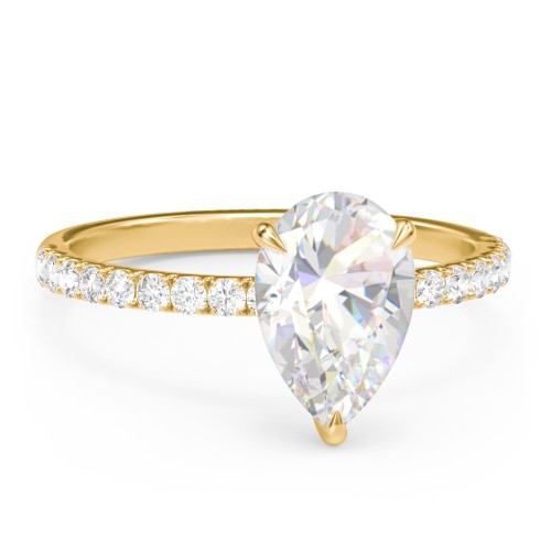 2.5 ct. (10.5x7mm) Pear Moissanite Engagement Ring With 1.5mm Side Stones – 10K Yellow Gold with Moissanite and Lab Diamond