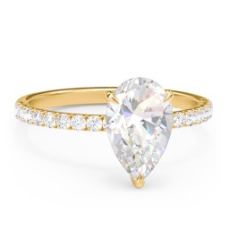 3 ct. (11x7mm) Pear Moissanite Engagement Ring With 1.5mm Side Stones in 10K Solid Yellow Gold