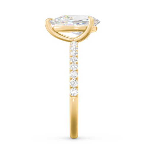 3 ct. (11x7mm) Pear Moissanite Engagement Ring With 1.5mm Side Stones – 10K Yellow Gold with Moissanite and Lab Diamond