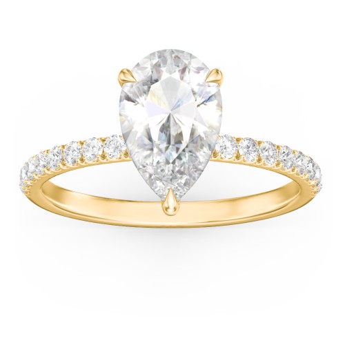 3 ct. (11x7mm) Pear Moissanite Engagement Ring With 1.5mm Side Stones – 10K Yellow Gold with Moissanite and Lab Diamond
