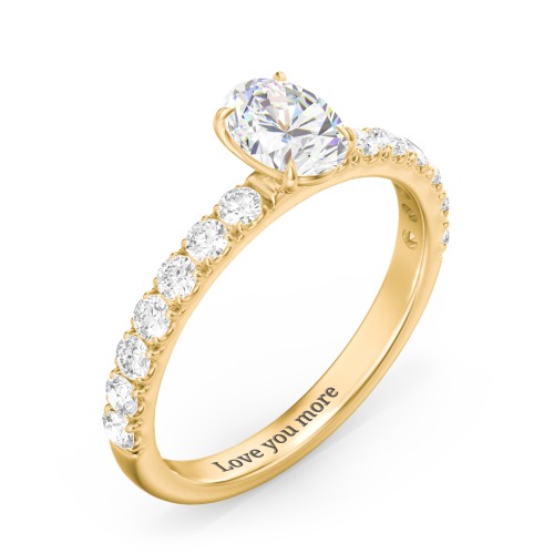 1 ct. (7x5mm) Oval Moissanite Engagement Ring With 2mm Side Stones – 10K Yellow Gold with Moissanite and Lab Diamond