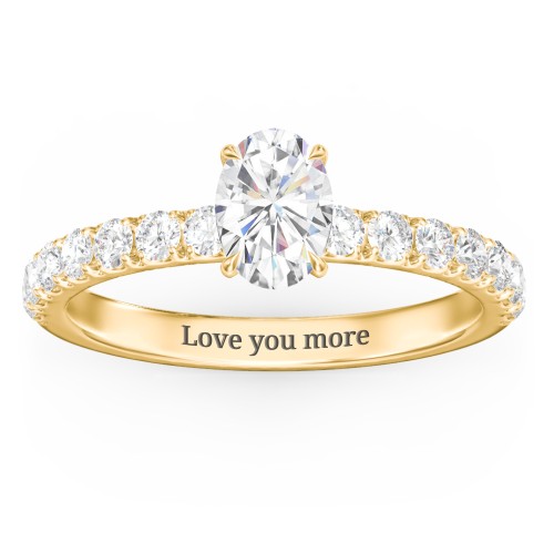 1 ct. (7x5mm) Oval Moissanite Engagement Ring With 2mm Side Stones – 10K Yellow Gold with Moissanite and Lab Diamond