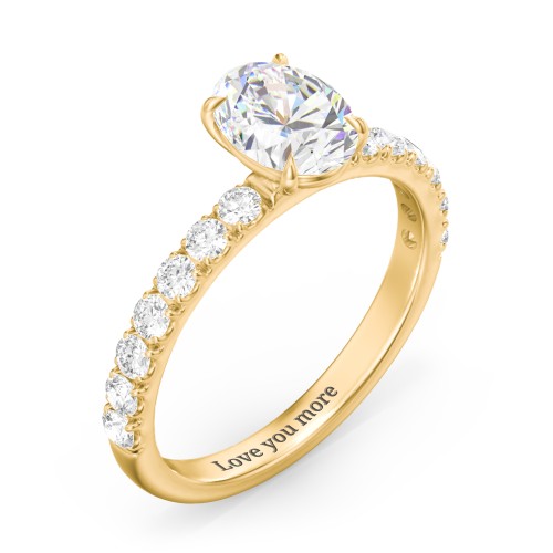 1.5 ct. (8x6mm) Oval Moissanite Engagement Ring With 2mm Side Stones – 10K Yellow Gold with Moissanite and Lab Diamond