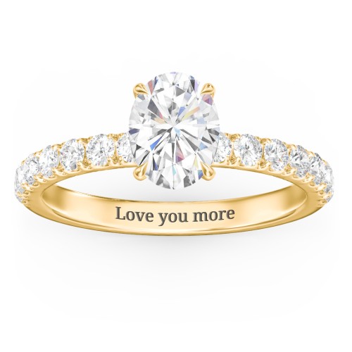 1.5 ct. (8x6mm) Oval Moissanite Engagement Ring With 2mm Side Stones – 10K Yellow Gold with Moissanite and Lab Diamond