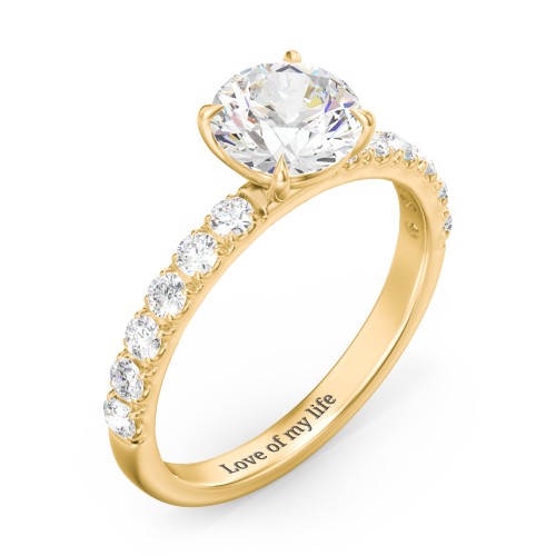 1.5 ct. (7.5mm) Moissanite Engagement Ring With 2mm Side Stones – 10K Yellow Gold with Moissanite and Lab Diamond