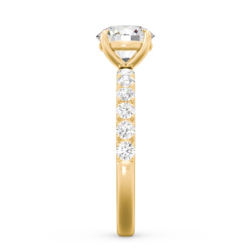 1.5 ct. (7.5mm) Moissanite Engagement Ring With 2mm Side Stones – 10K Yellow Gold with Moissanite and Lab Diamond