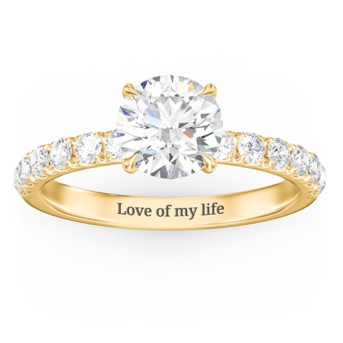 1.5 ct. (7.5mm) Moissanite Engagement Ring With 2mm Side Stones – 10K Yellow Gold with Moissanite and Lab Diamond