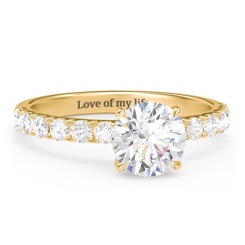 1.5 ct. (7.5mm) Moissanite Engagement Ring With 2mm Side Stones – 10K Yellow Gold with Moissanite and Lab Diamond