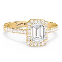 1 ct. (7x5mm) Emerald-Cut Moissanite Halo Engagement Ring with Side Stones in 10K Solid Yellow Gold