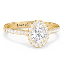 1 ct. (7x5mm) Oval Moissanite Halo Engagement Ring with Side Stones in 10K Solid Yellow Gold