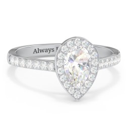 1 ct. (8x5mm) Pear Moissanite Halo Engagement Ring with Side Stones