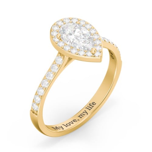 1 ct. (8x5mm) Pear Moissanite Halo Engagement Ring with Side Stones
