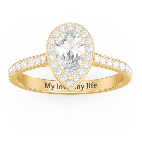1 ct. (8x5mm) Pear Moissanite Halo Engagement Ring with Side Stones