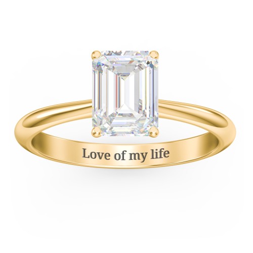 2 ct. (8x6mm) Emerald-Cut Moissanite Engagement Ring with Tapered Knife Edge – 10K Yellow Gold with Moissanite