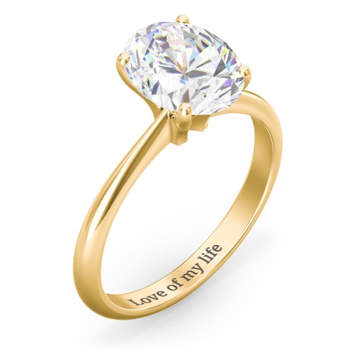 3 ct. (10x8mm) Oval Moissanite Engagement Ring with Tapered Knife Edge – 10K Yellow Gold with Moissanite