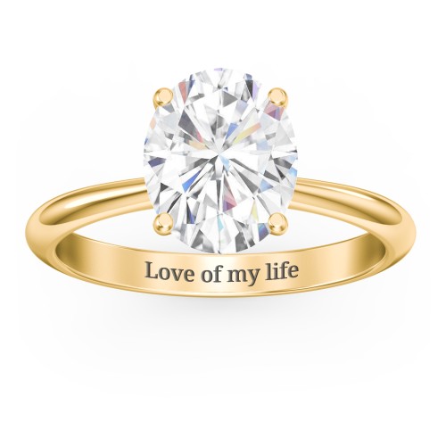 3 ct. (10x8mm) Oval Moissanite Engagement Ring with Tapered Knife Edge – 10K Yellow Gold with Moissanite