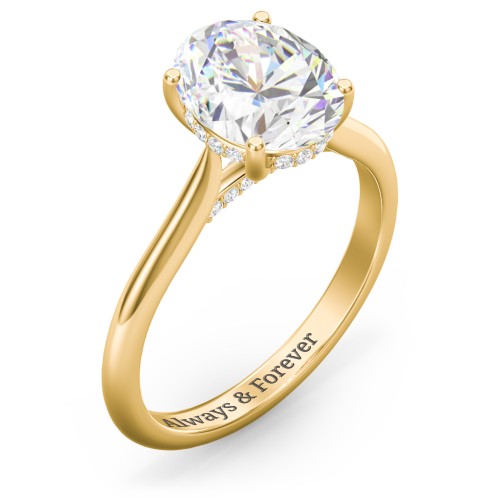 3 ct. (10x8mm) Oval Moissanite Engagement Ring with Hidden Halo and Accents – 10K Yellow Gold with Moissanite and Lab Diamond