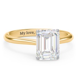 3 ct. (9x7mm) Emerald-Cut Moissanite Classic Two Tone Engagement Ring in 10K Solid Yellow Gold
