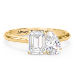 Toi et Moi Pear and Emerald Cut Moissanite Engagement Ring - 2 ctw. in 10K Solid Yellow Gold