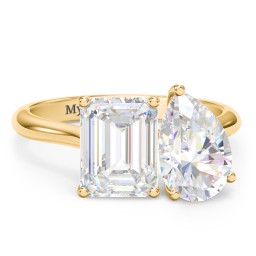 Toi et Moi Pear and Emerald Cut Moissanite Engagement Ring - 5.5 ctw. in 10K Solid Yellow Gold