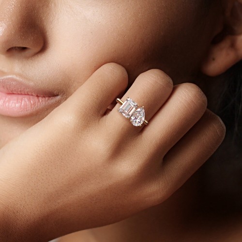 Toi et Moi Pear and Emerald Cut Moissanite Engagement Ring - 5.5 ctw.
