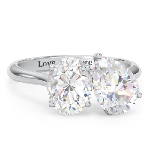 Toi et Moi Oval and Pear Moissanite Engagement Ring with Hidden Halos & Accents – 4 ctw.
