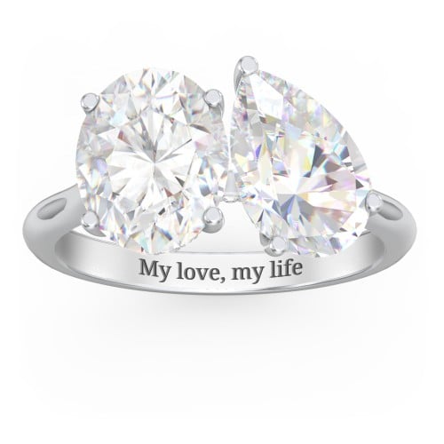 Toi et Moi Oval and Pear Moissanite Engagement Ring with Hidden Halos & Accents – 6 ctw.