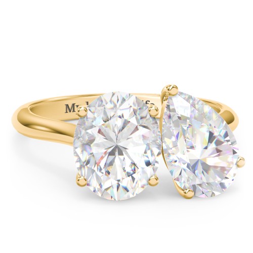 Toi et Moi Oval and Pear Moissanite Engagement Ring with Hidden Halos & Accents – 6 ctw. – 10K Yellow Gold with Moissanite and Lab Diamond