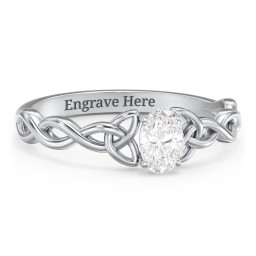 Oval Solitaire Celtic Trinity Knot Engagement Ring in 925 Sterling Silver