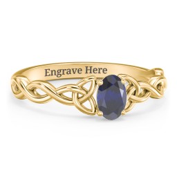 Oval Solitaire Celtic Trinity Knot Engagement Ring in 18K Gold Plated Silver with Blue Sapphire