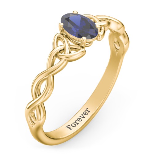 Oval Solitaire Celtic Trinity Knot Engagement Ring – 18K Gold Plated Silver with Blue Sapphire