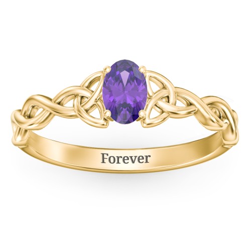 Oval Solitaire Celtic Trinity Knot Engagement Ring – 18K Gold Plated Silver with Amethyst
