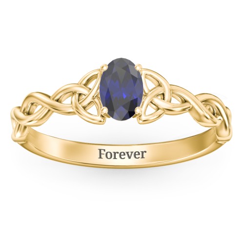 Oval Solitaire Celtic Trinity Knot Engagement Ring – 18K Gold Plated Silver with Blue Sapphire