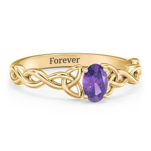 Oval Solitaire Celtic Trinity Knot Engagement Ring – 18K Gold Plated Silver with Amethyst