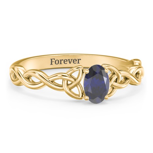 Oval Solitaire Celtic Trinity Knot Engagement Ring – 18K Gold Plated Silver with Blue Sapphire