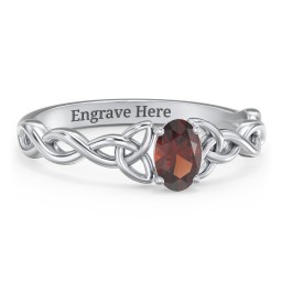 Oval Solitaire Celtic Trinity Knot Engagement Ring in 925 Sterling Silver with Garnet