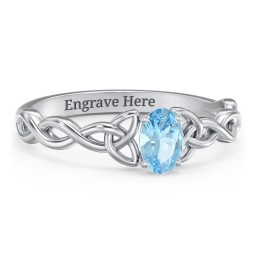 Oval Solitaire Celtic Trinity Knot Engagement Ring in 925 Sterling Silver with Blue Topaz