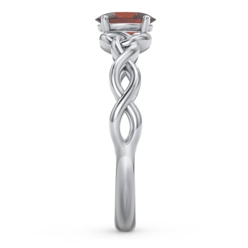 Oval Solitaire Celtic Trinity Knot Engagement Ring – Sterling Silver with Garnet