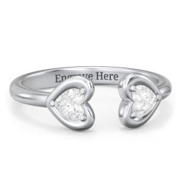 Heart In Heart Gemstone Open Cuff Ring