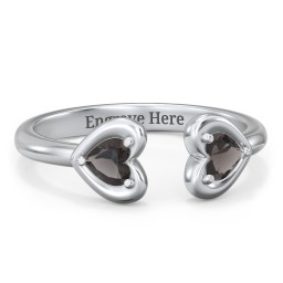 Heart In Heart Gemstone Open Cuff Ring