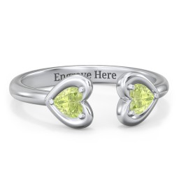 Heart In Heart Gemstone Open Cuff Ring