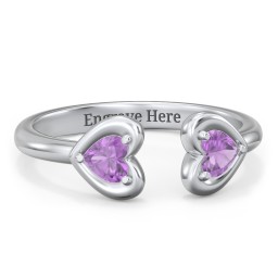 Heart In Heart Gemstone Open Cuff Ring