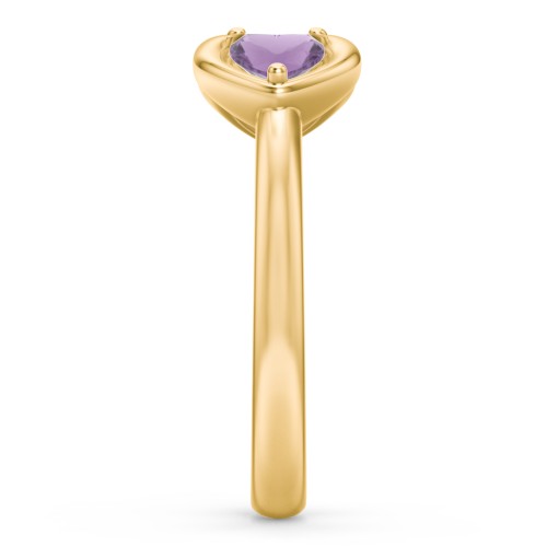 Heart In Heart Gemstone Open Cuff Ring – 18K Gold Plated Silver with Amethyst