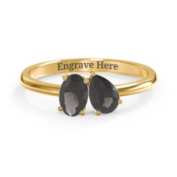 Toi et Moi Oval and Pear Gemstone Ring in 18K Gold Plated Silver
