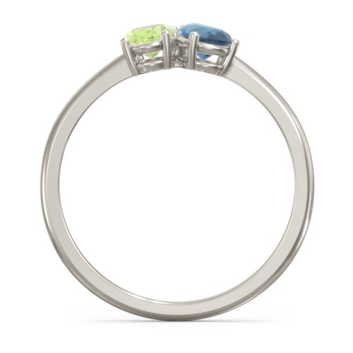 Toi et Moi Oval and Pear Gemstone Ring – 10K White Gold with Peridot and Blue Topaz