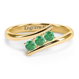 3 Birthstone Bypass Ring in 18K Gold Plated Silver with Emerald