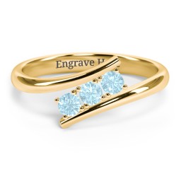 3 Birthstone Bypass Ring in 18K Gold Plated Silver with Blue Topaz