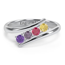 4 Birthstone Bypass Ring in 925 Sterling Silver with Amethyst, Alexandrite, Ruby, and Citrine