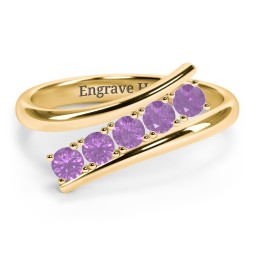 5 Birthstone Bypass Ring in 18K Gold Plated Silver with Amethyst