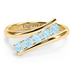 5 Birthstone Bypass Ring in 18K Gold Plated Silver with Blue Topaz